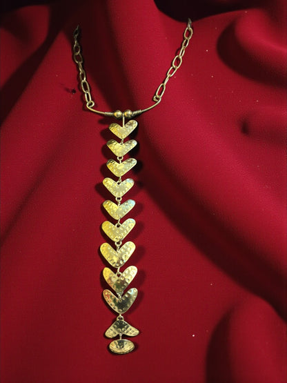 Follow the Trail Brass Long Tie Chain Pendant Necklace Jewelry Set (Necklace, Earrings)
