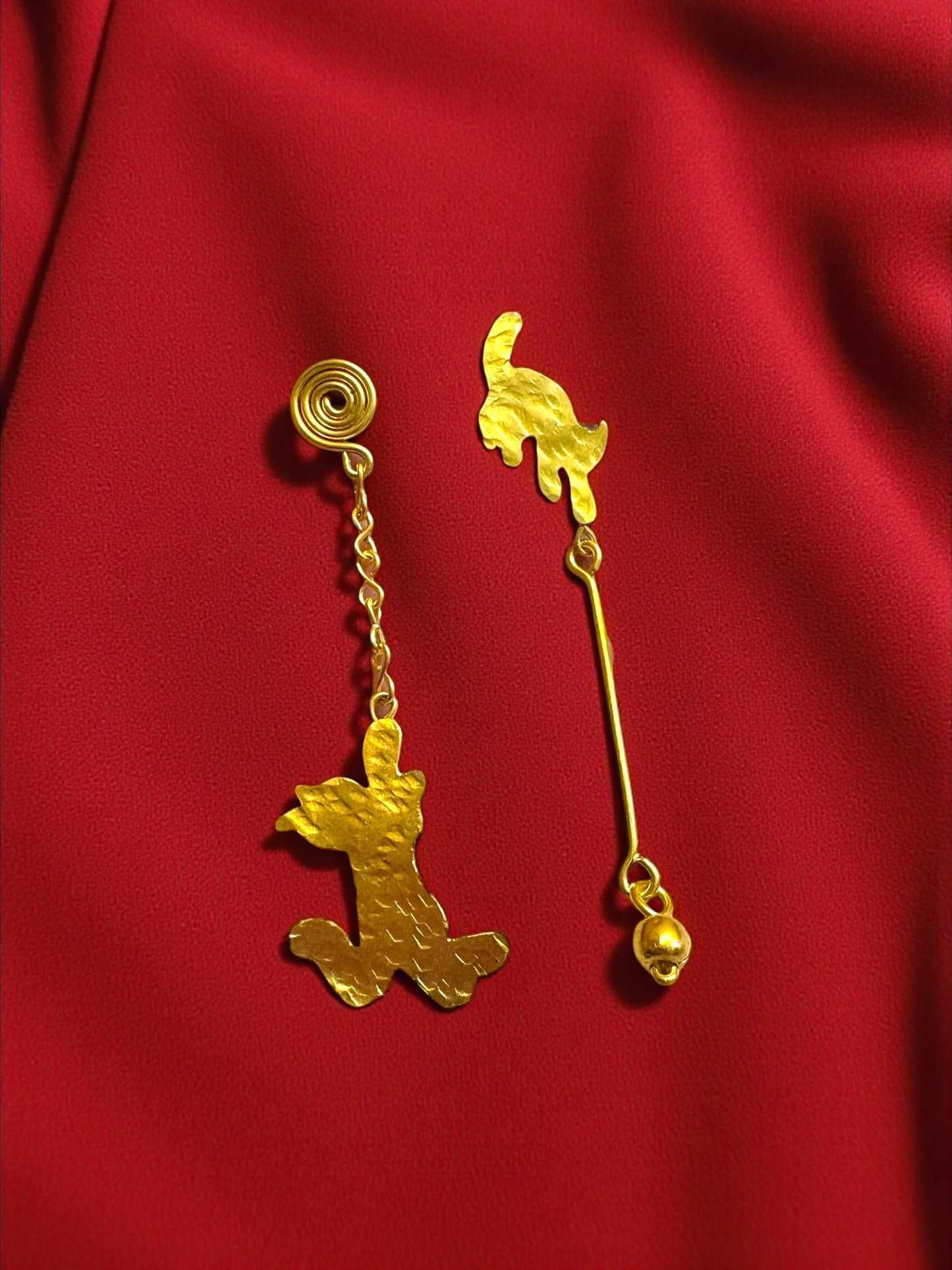 Cattitude Asymmetric Brass Dangler Earrings