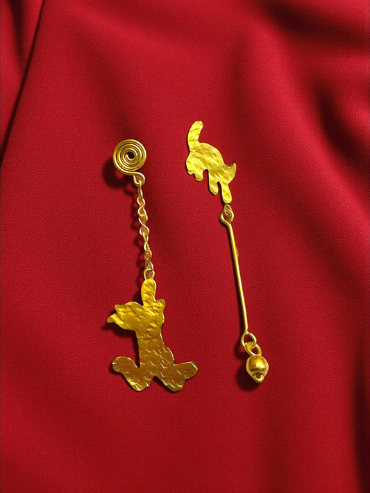 Cattitude Asymmetric Brass Dangler Earrings