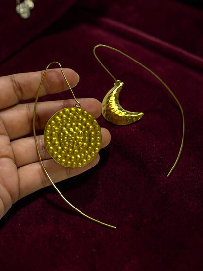 Asymmetric Moon Thread Brass Dangler Earrings