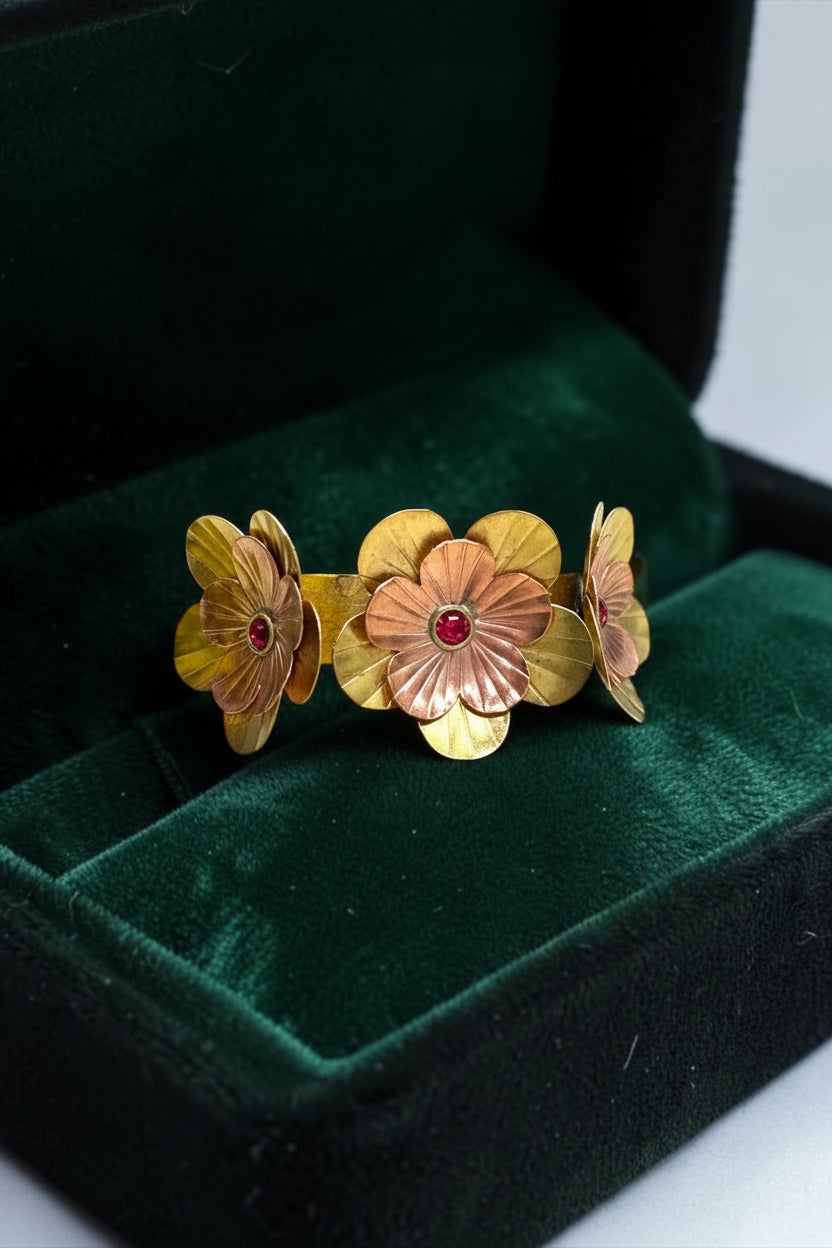 Fleurs Brass Bracelet - Red