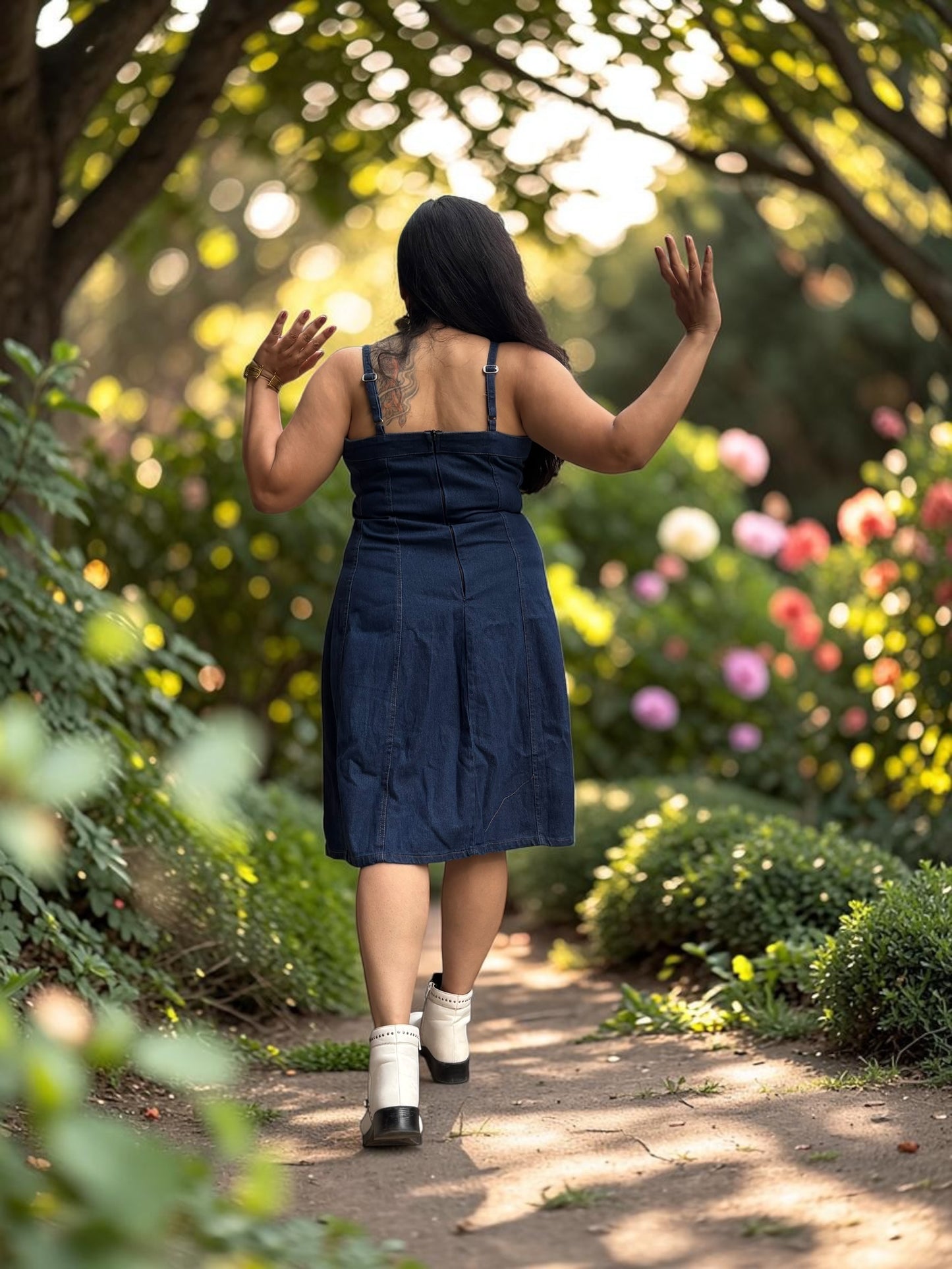 Gina Hand-Embroidered Strappy Denim Dress
