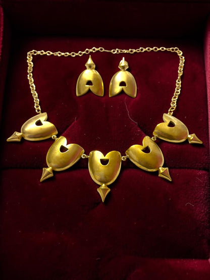Elara Premium Sculptural Brass Necklace Jewelry Set (Necklace, Earrings, Ring)