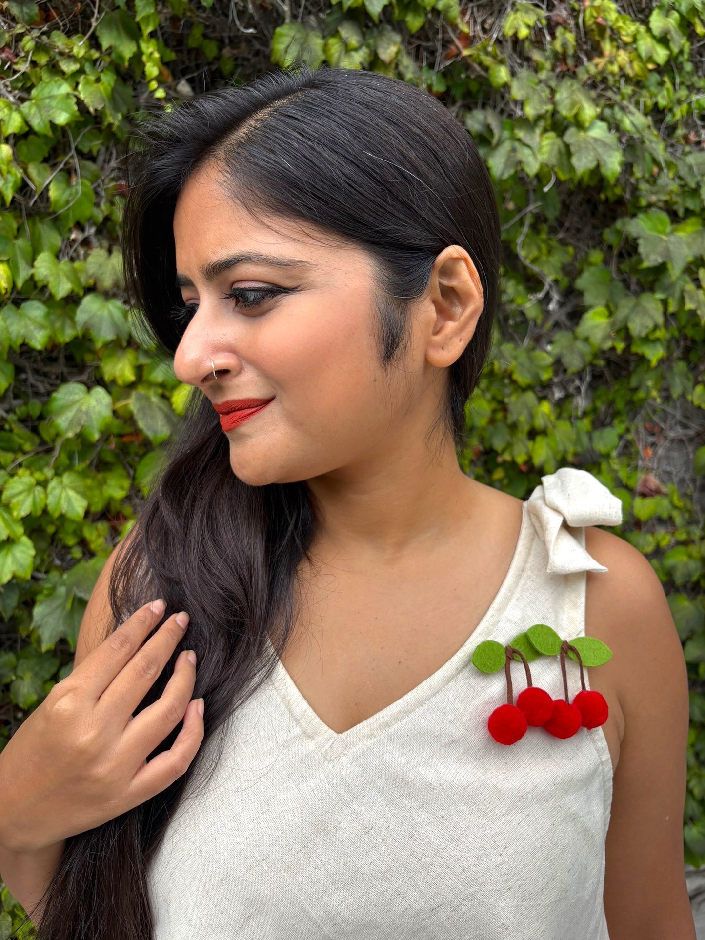 Cherry Tie-Up Asymmetric Cotton Top