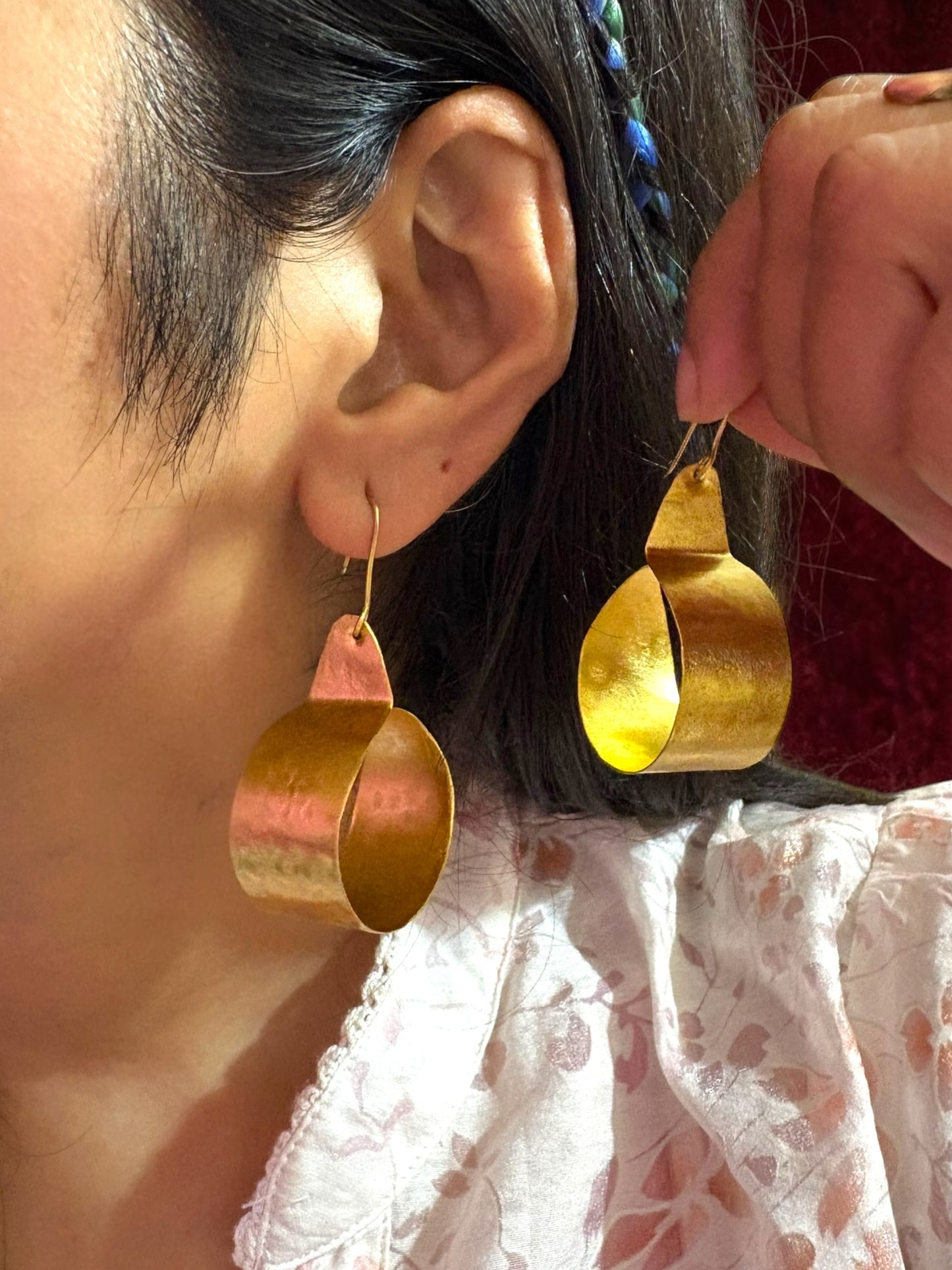 Broad Hoop Brass Dangler Earrings