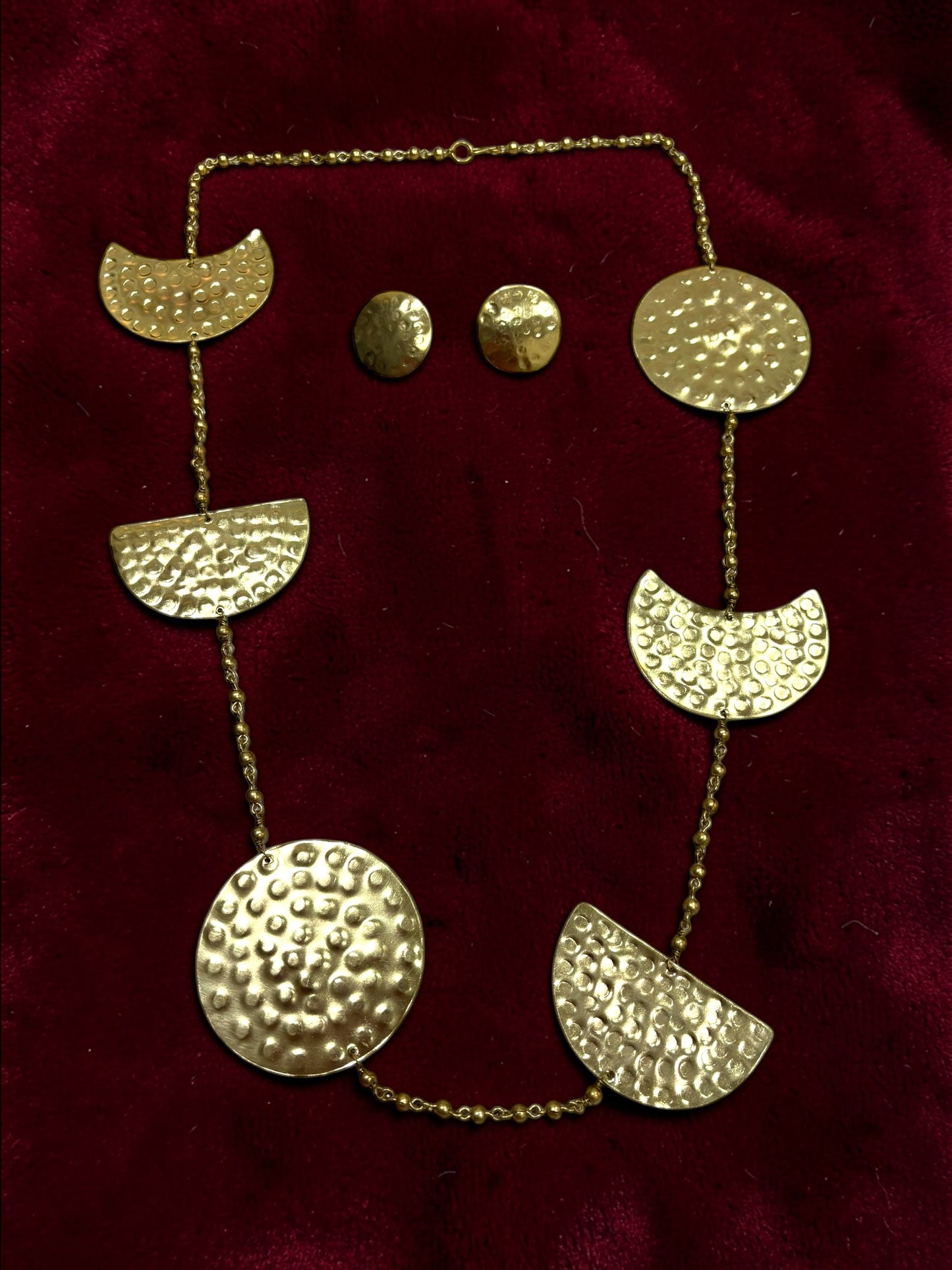 Phases of the Moon Brass Statement Necklace Jewelry Set (Necklace, Earrings)