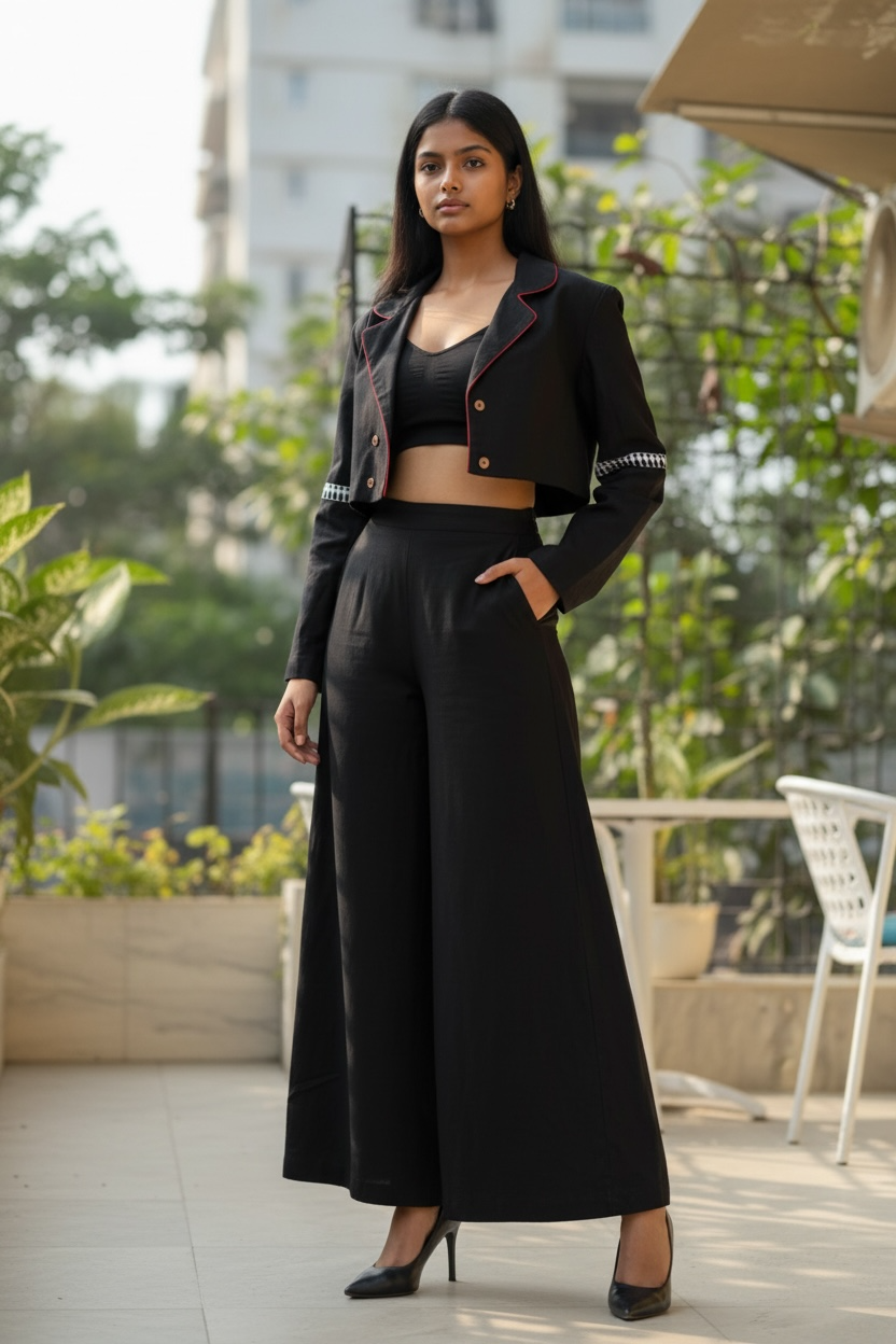 Donna Kanthastitch Cotton Cropped Jacket - Black