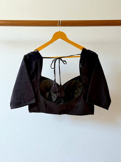 Black Beauty Glass Sleeves Cotton Blouse - Black