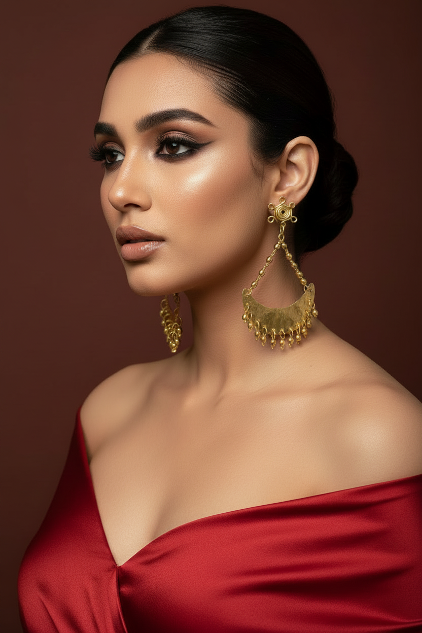 Prathama Chandni Moon Brass Statement Dangler Earrings