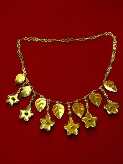 Phool Patti Brass Statement Necklace Set (Necklace + Earrings)