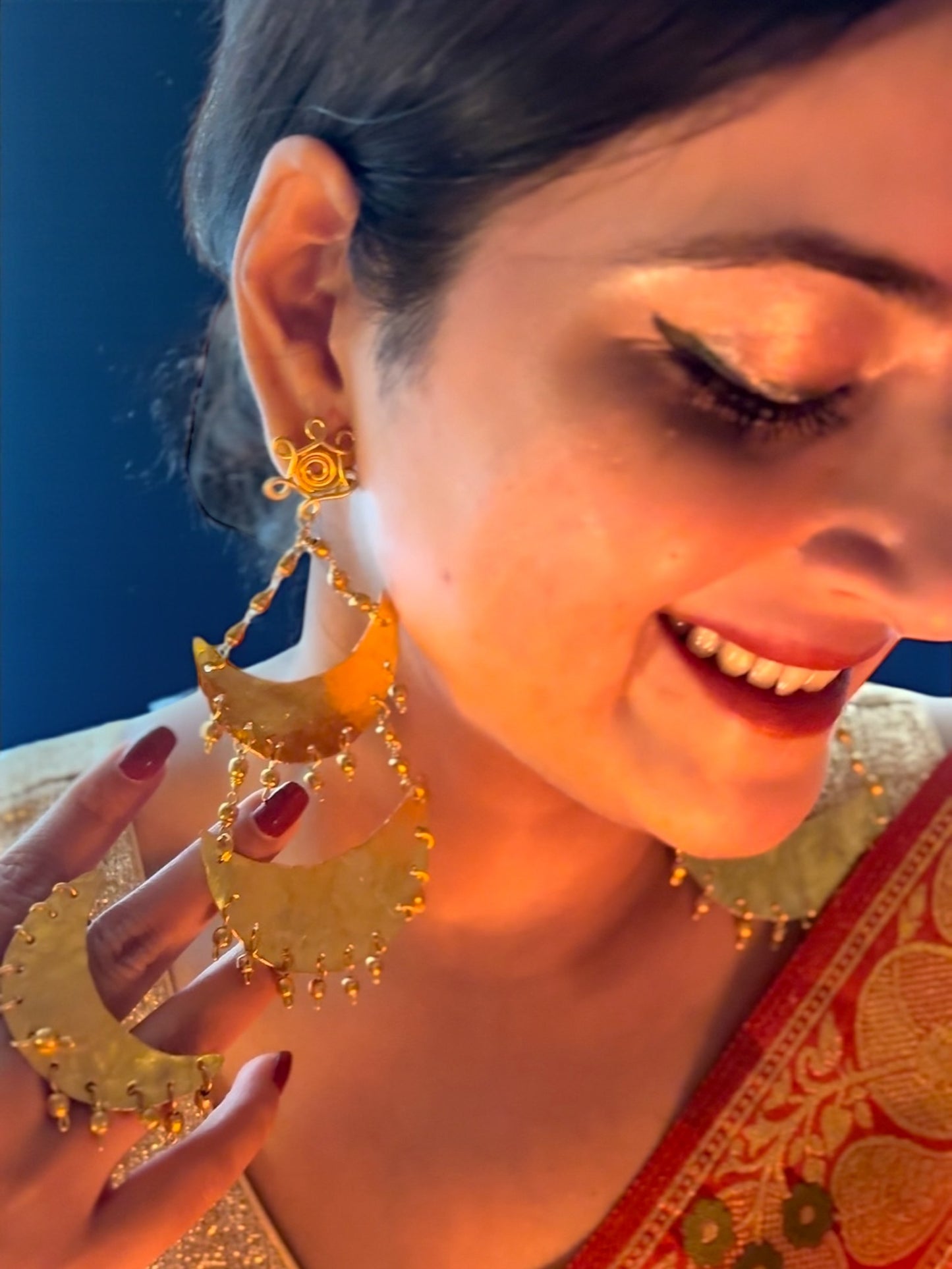 Dwitiya Chandni Moon Brass Statement Dangler Earrings