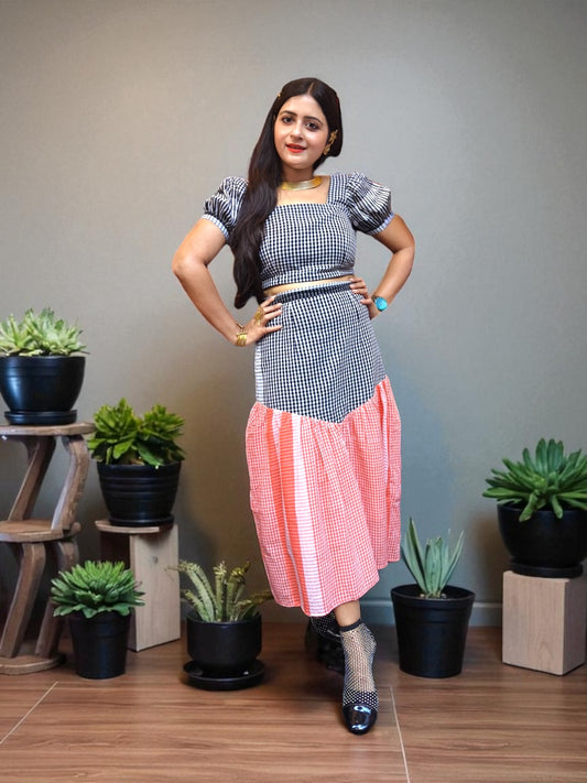 Sabrina Gamchha Cotton Top & Skirt Coord Set