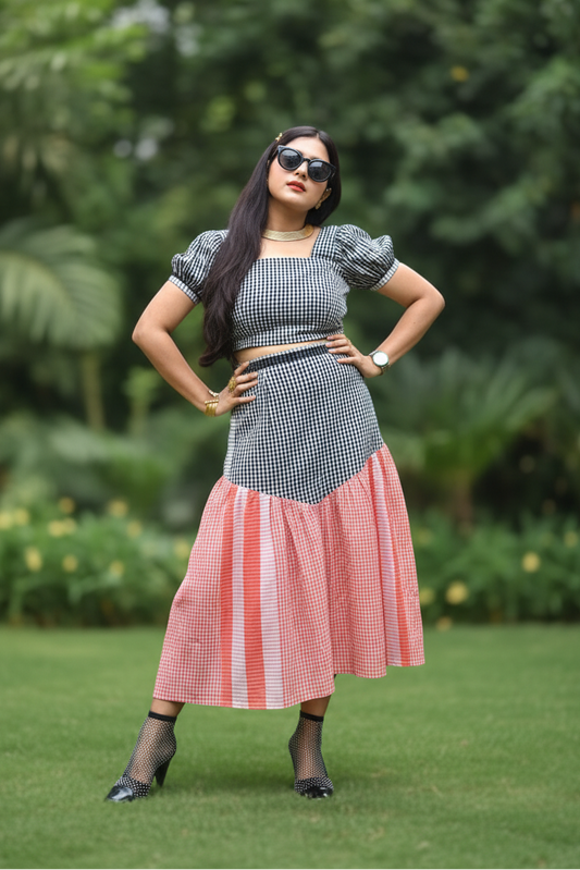 Sabrina Gamchha Cotton Top & Skirt Coord Set