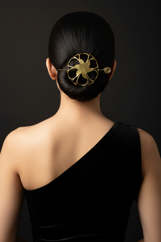 Flower Brass Bun Cage Hair Accessory