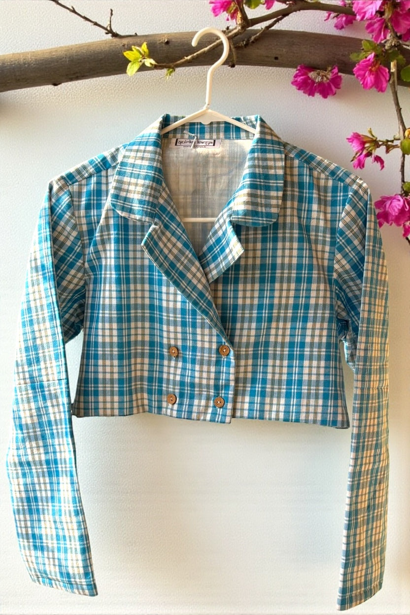 Bella Gamchha Cotton Cropped Jacket - Blue