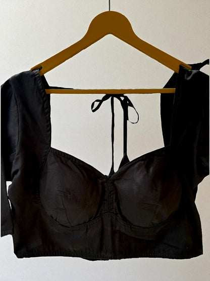 Raatri 3/4 Sleeves Cotton Blouse - Black