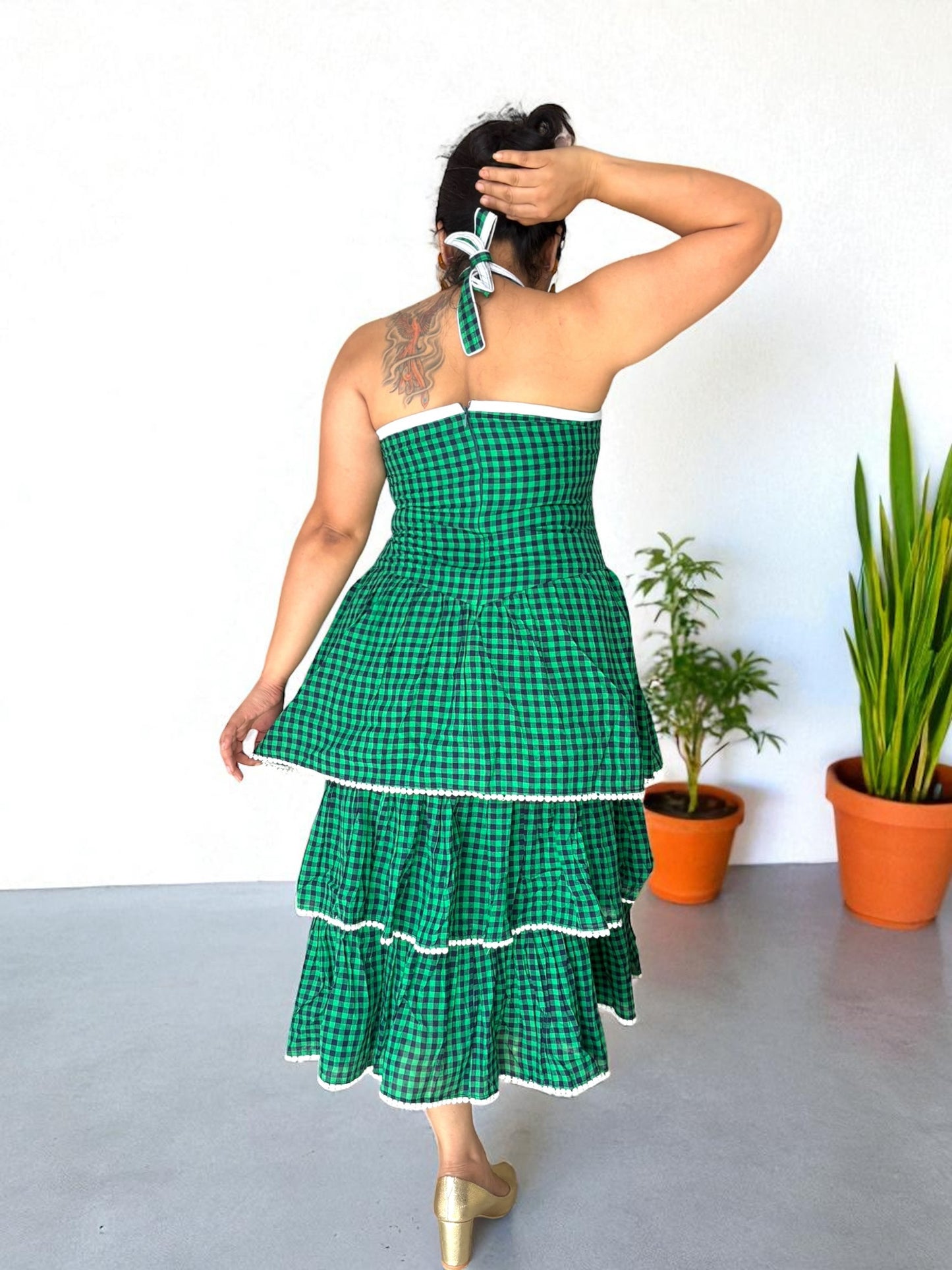 Dora Halter-Neck Tiered Flared Gamchha Cotton Dress