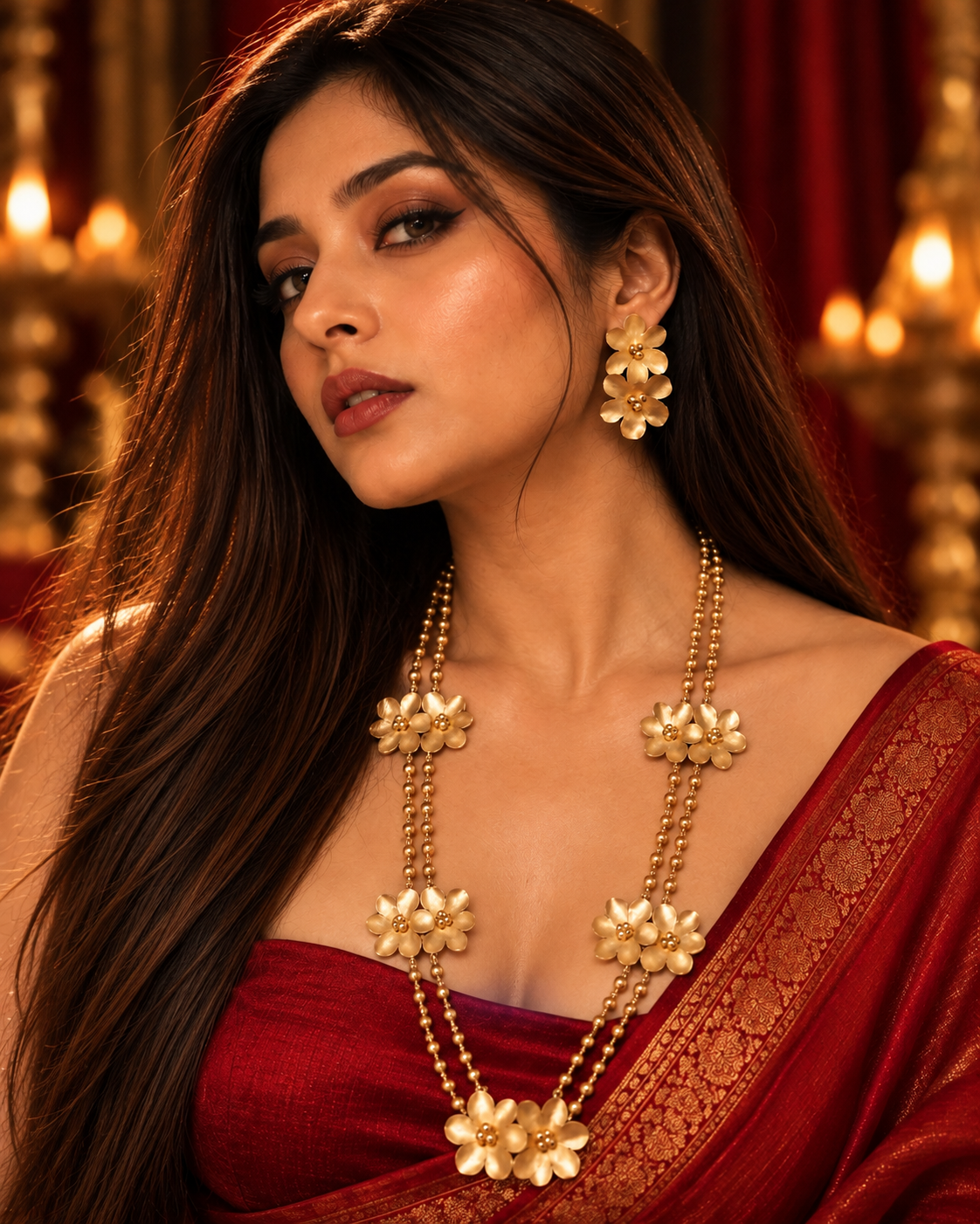 Bangaliana Brass Long Chain Necklace Set