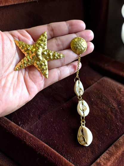 Starfish Corrie Asymmetric Brass Dangler Earrings