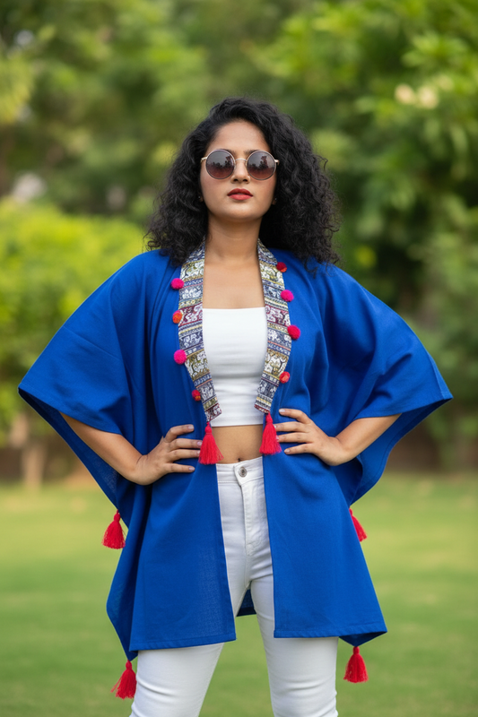 Aife Kaftan High-Low Cotton Jacket - Blue