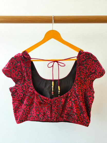 Nisha Brocade Velvet Blouse - Maroon