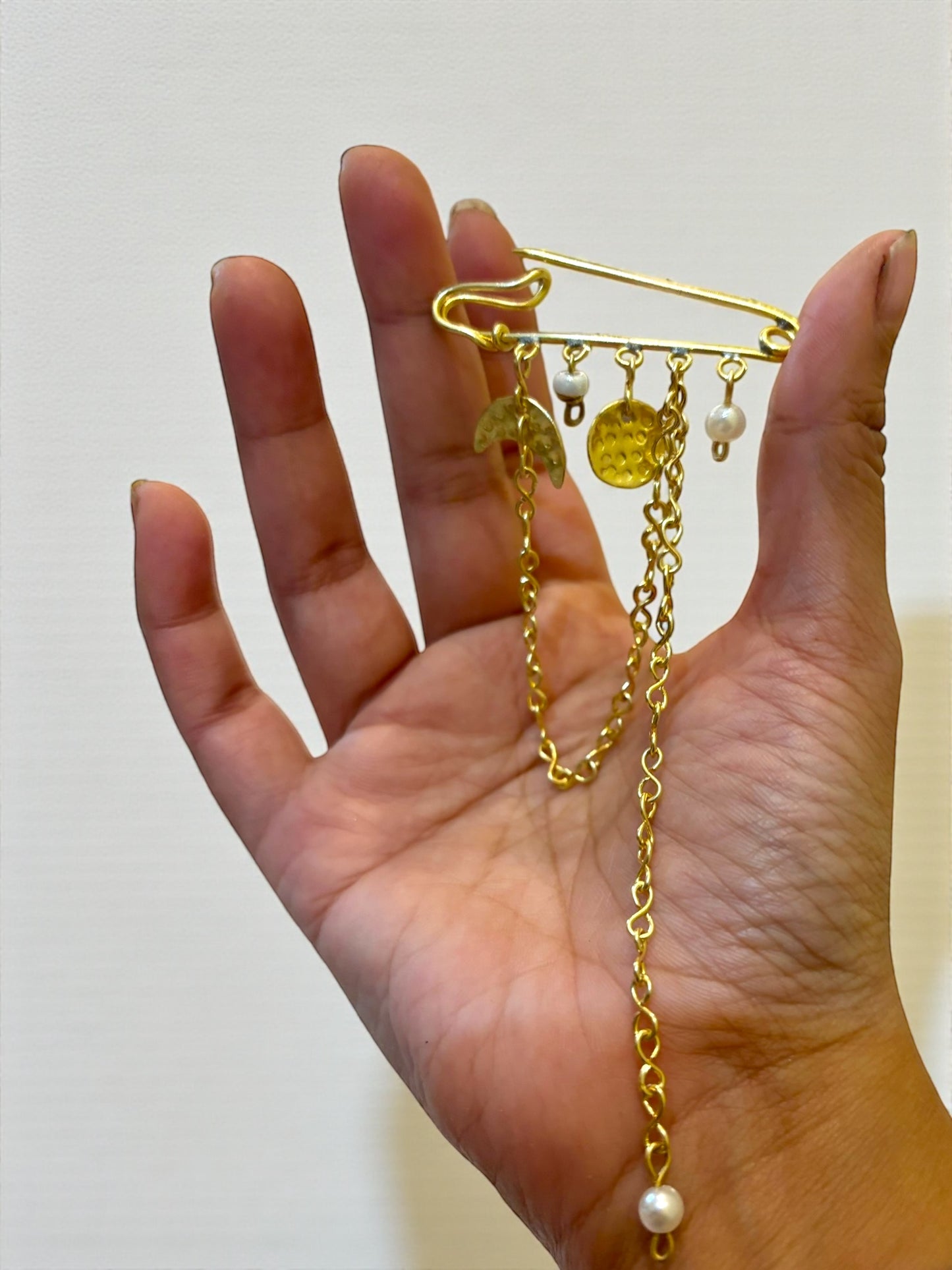 Moon and Chains Brass Brooch