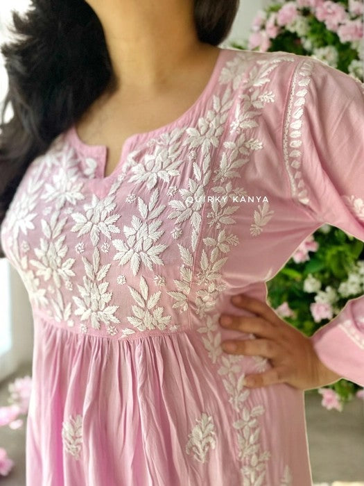 Akanksha Chikankari Rayon Kurta - Baby Pink