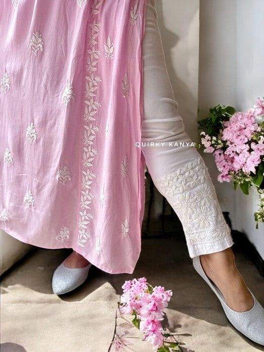 Akanksha Chikankari Rayon Kurta - Baby Pink