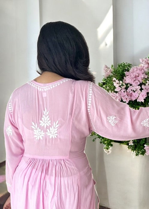 Akanksha Chikankari Rayon Kurta - Baby Pink