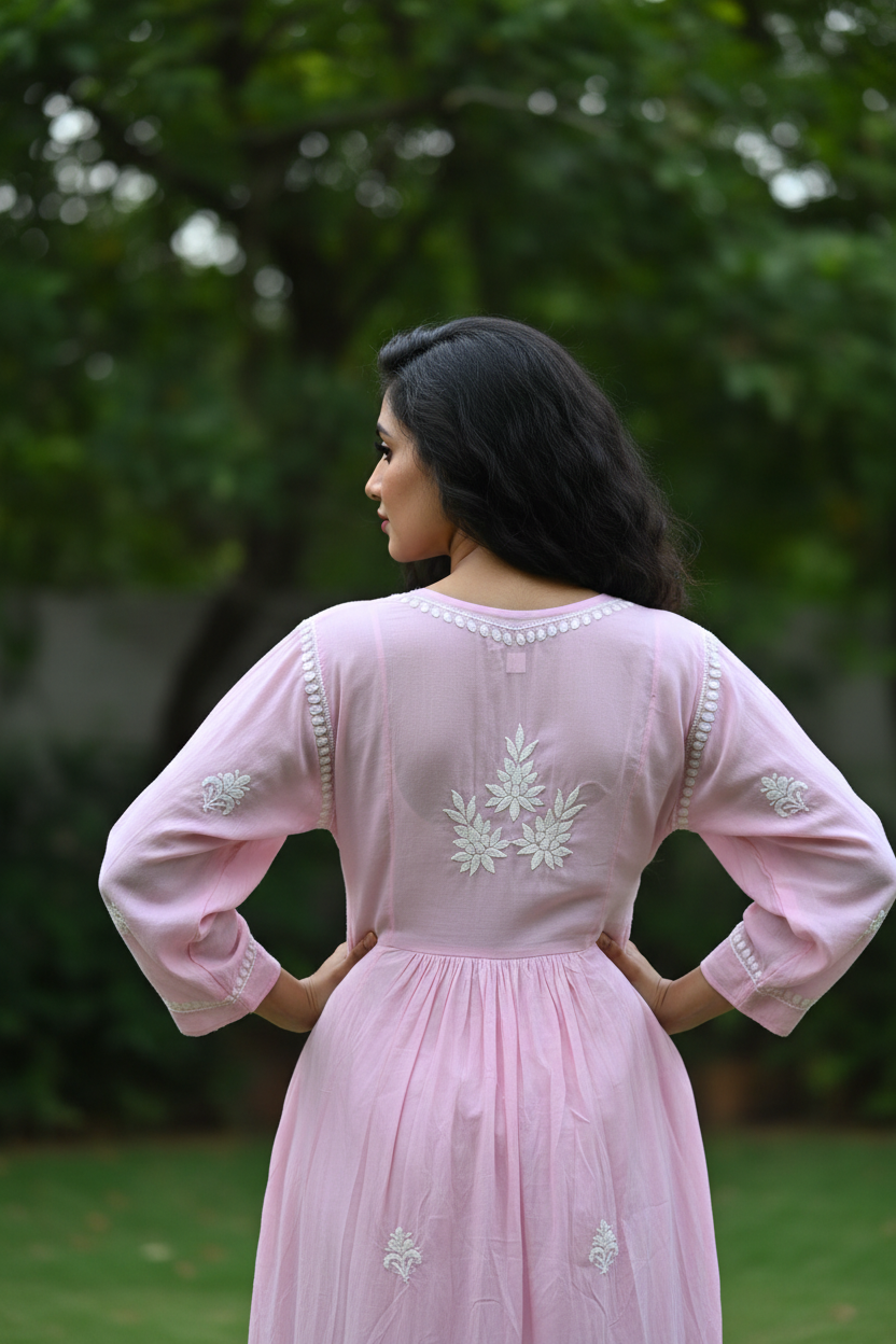 Akanksha Chikankari Rayon Kurta - Baby Pink