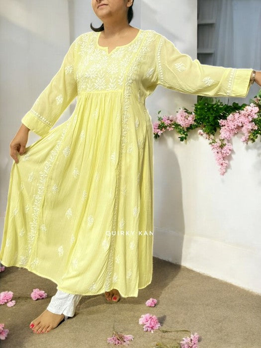 Akanksha Chikankari Rayon Kurta - Yellow