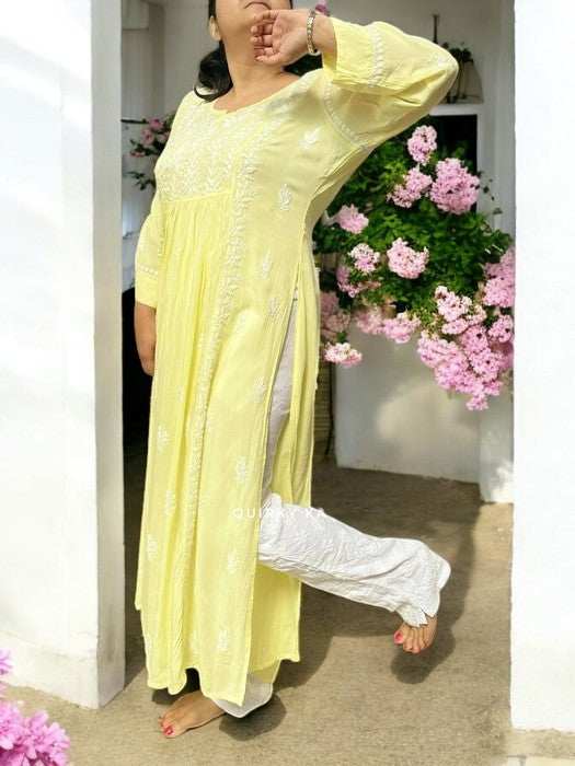 Akanksha Chikankari Rayon Kurta - Yellow