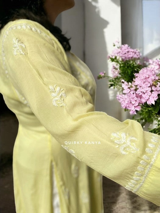 Akanksha Chikankari Rayon Kurta - Yellow