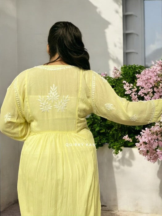 Akanksha Chikankari Rayon Kurta - Yellow