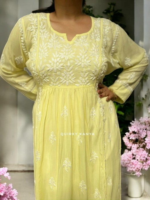 Akanksha Chikankari Rayon Kurta - Yellow