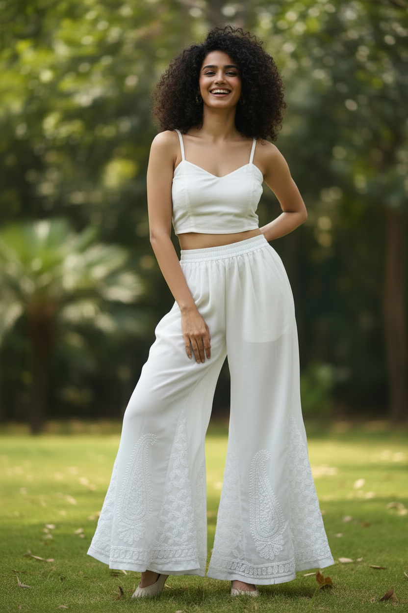 Anarkali Chikankari Georgette Palazzo Pants