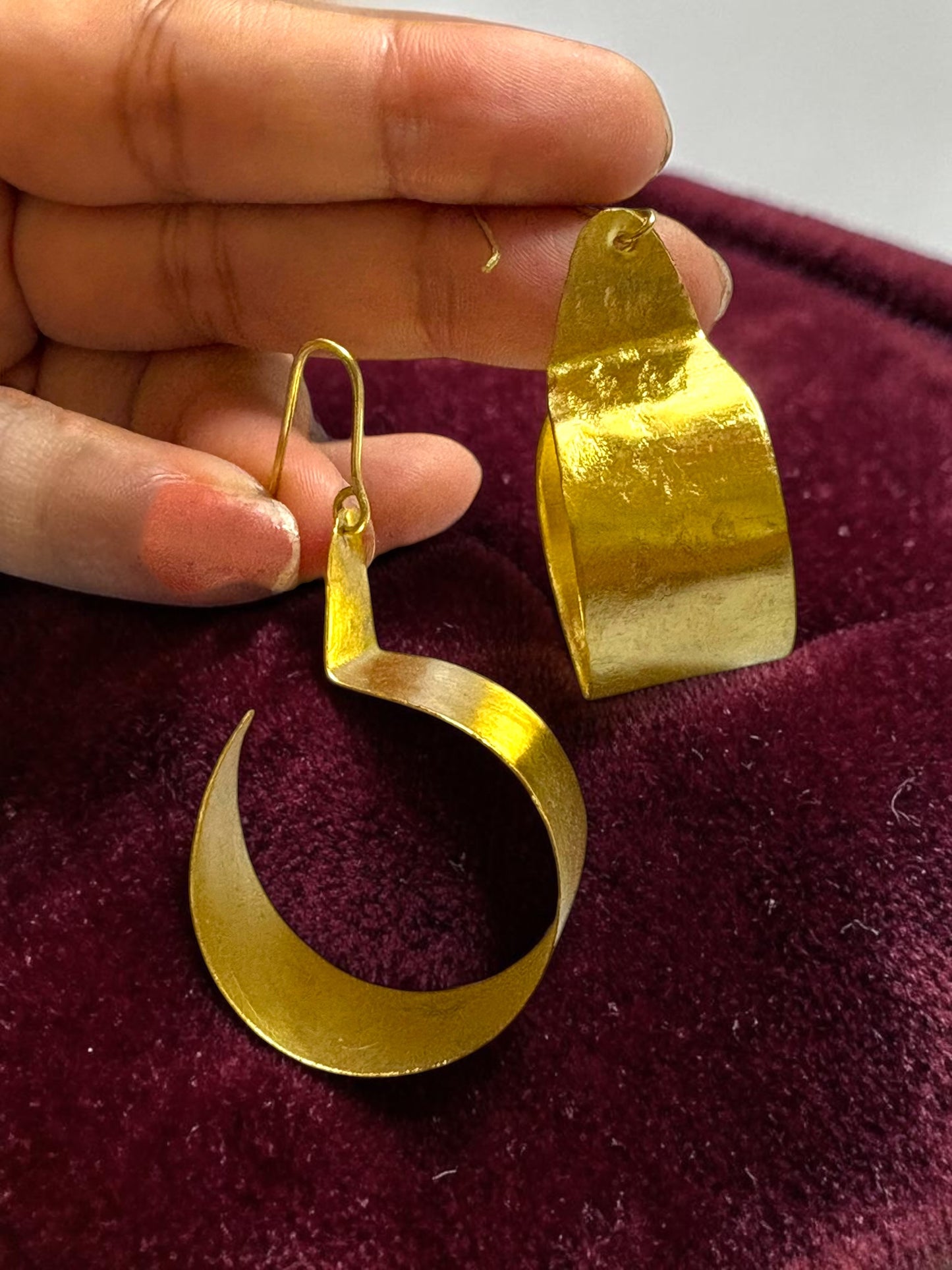 Broad Hoop Brass Dangler Earrings