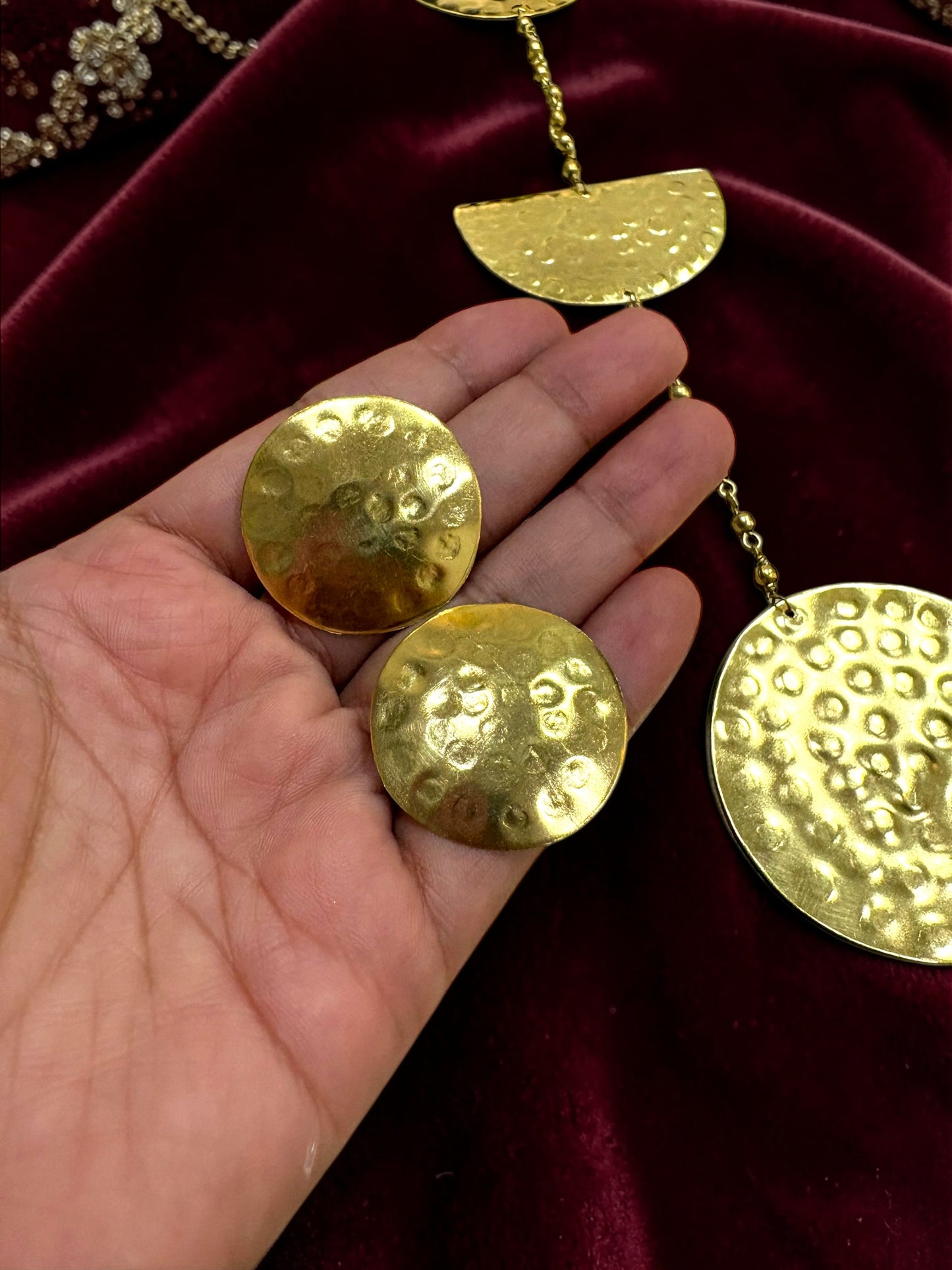 Phases of the Moon Brass Statement Necklace Jewelry Set (Necklace, Earrings)