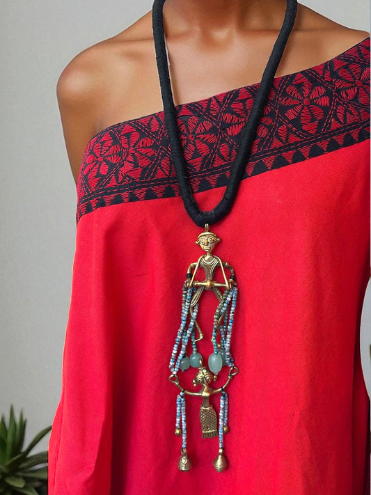 Dhamsa Dance Dokra Crystal Brass Necklace