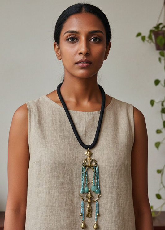 Dhamsa Dance Dokra Crystal Brass Necklace