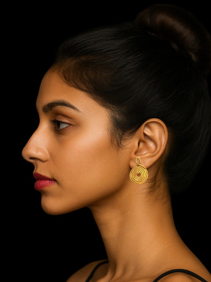 Round Spiral Brass Stud Earrings