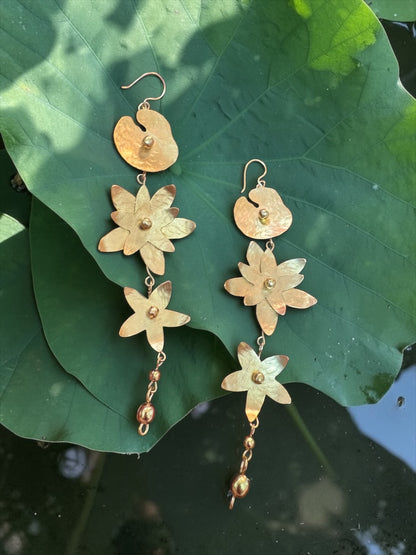 Lily Pond Brass Dangler Earrings