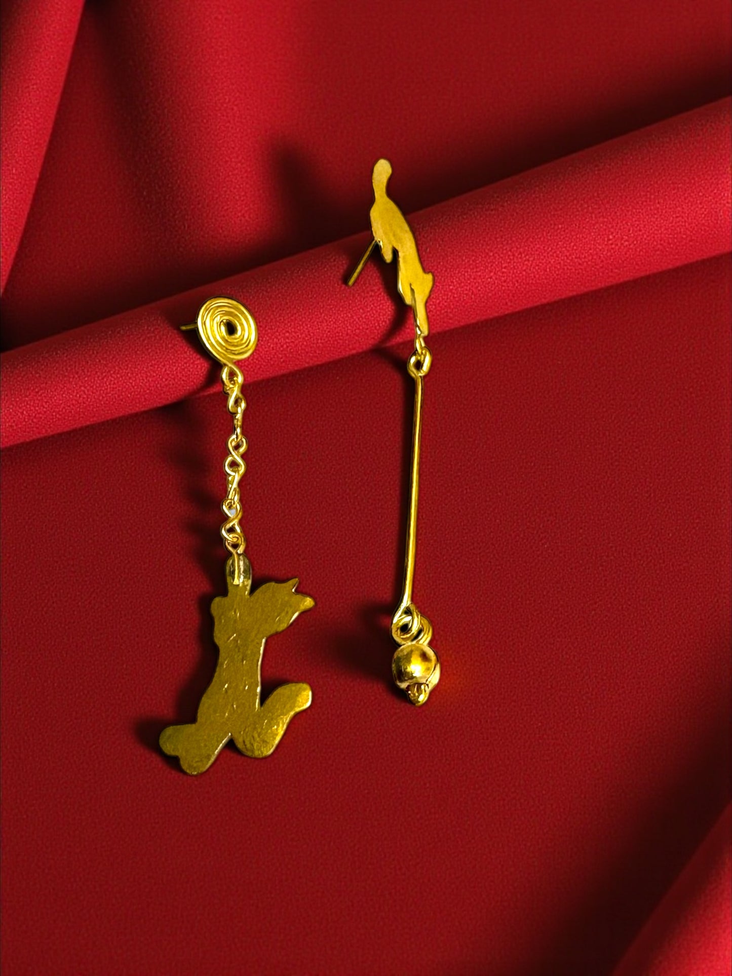 Cattitude Asymmetric Brass Dangler Earrings