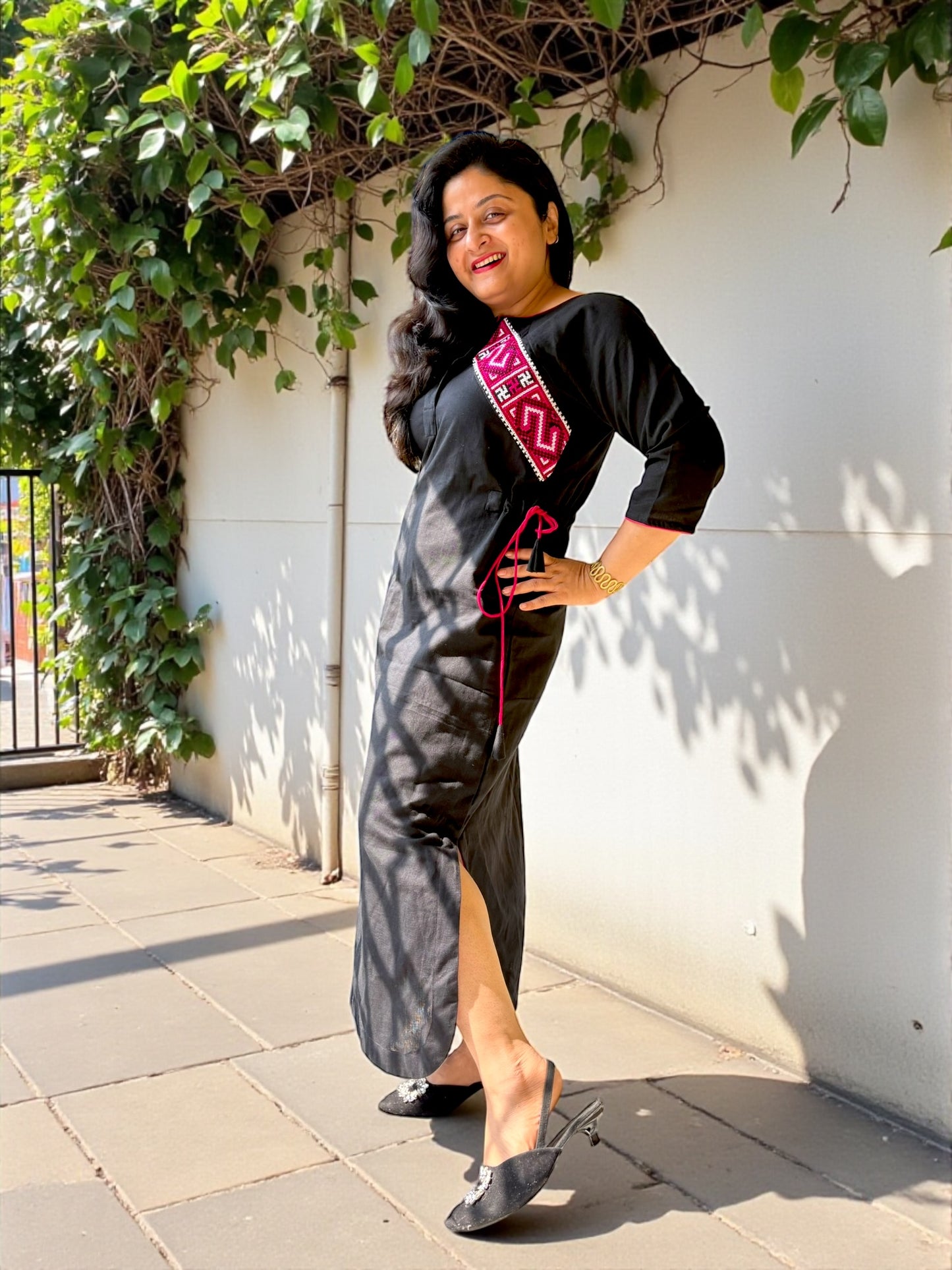 Matilda Embroidered Long Dress - Black