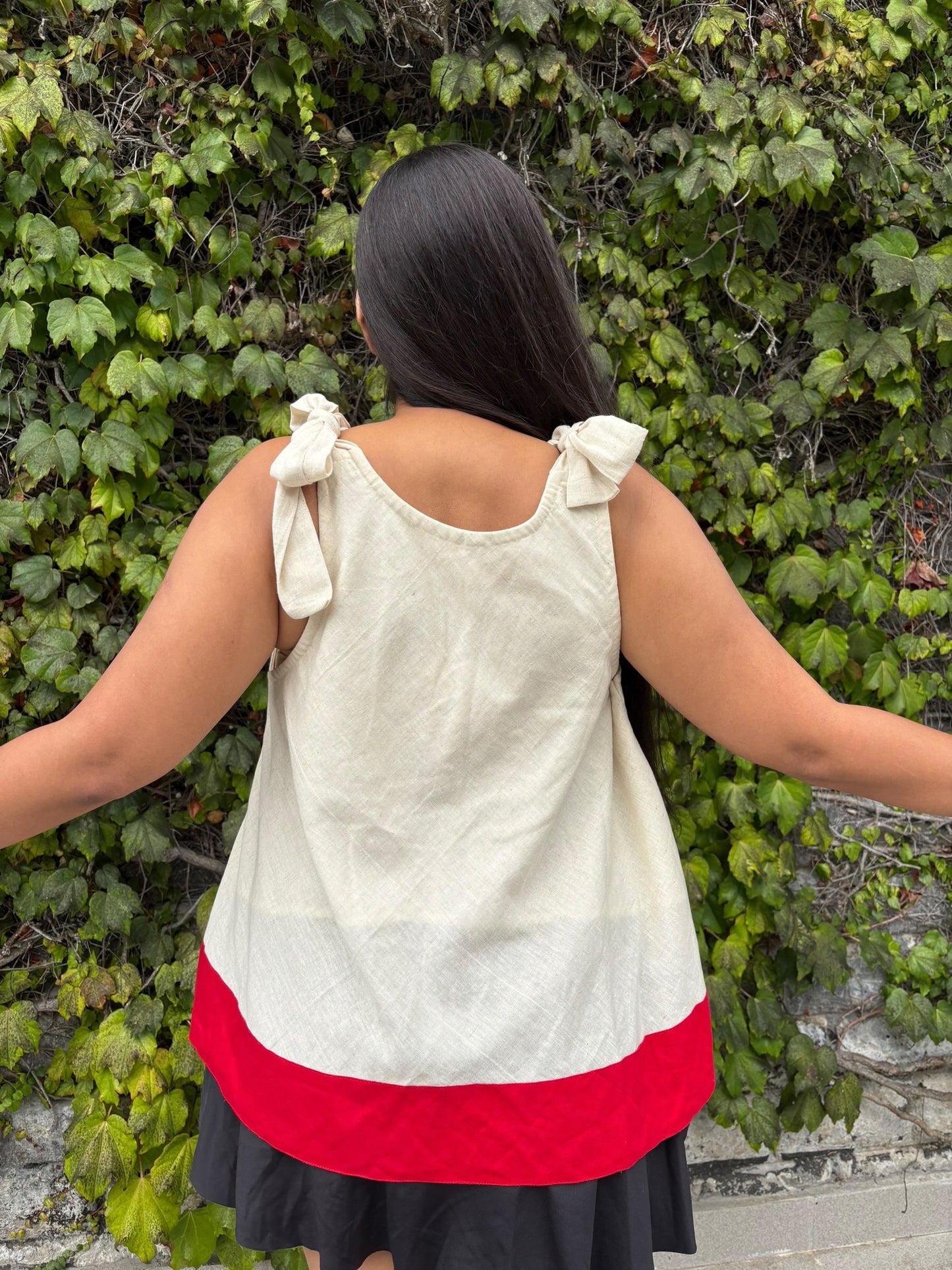 Cherry Tie-Up Asymmetric Cotton Top