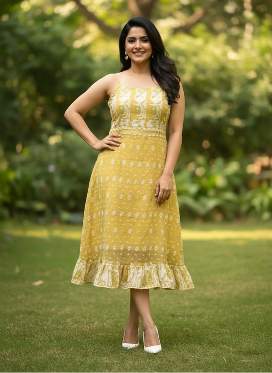 Mayabi Strappy Jamdani Cotton Dress
