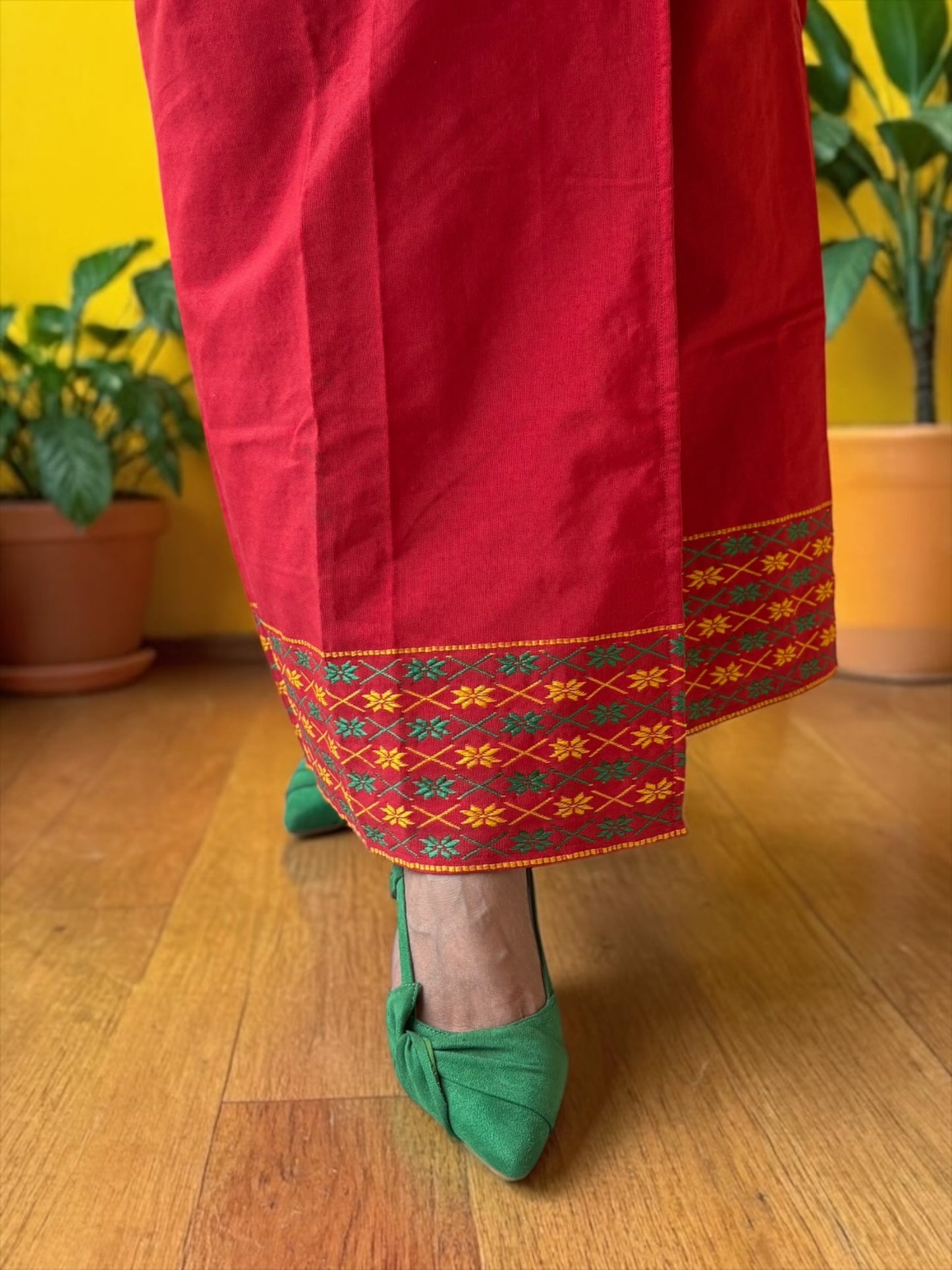 Naobi Assamese Cotton Wrap Skirt - Red