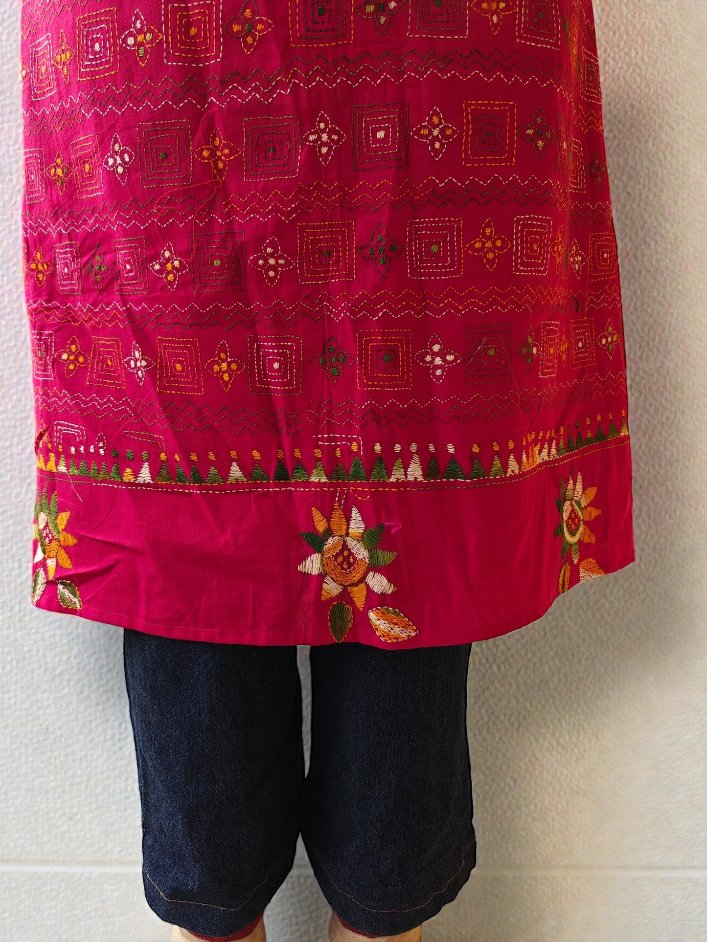Malini Kanthastitch Cotton Long Jacket - Deep Pink