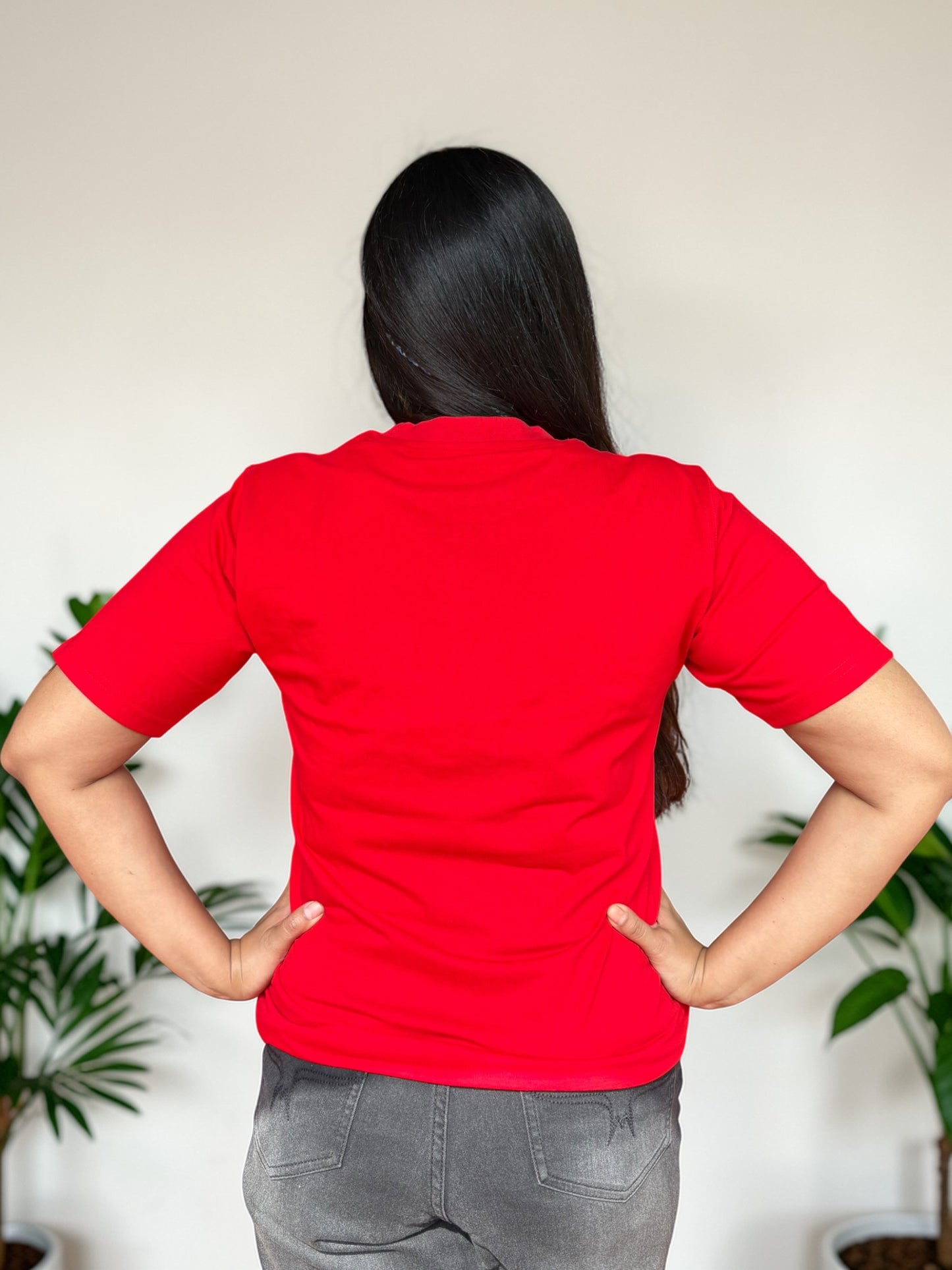 Hana Embroidered T-shirt - Red Shoulder