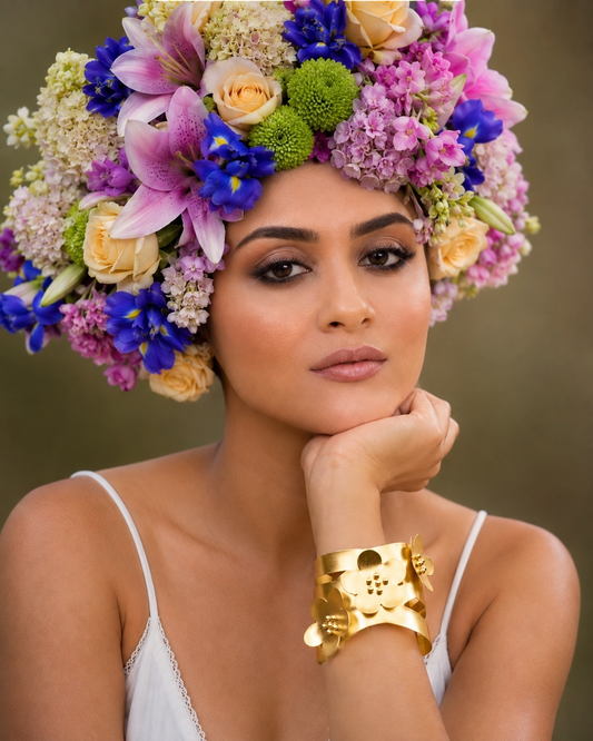 Triple Flower Cuff Brass Bracelet
